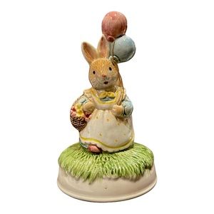 1987 Lefton Handpainted Easter Bunny with Balloons Music Box